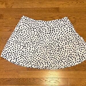 Elodie | Black & White Dotted Dots Flare Mini Skirt Size XL Elastic Waist Lined